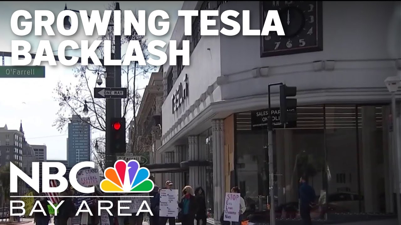 Demonstrators rally outside SF Tesla dealership amid Musk backlash