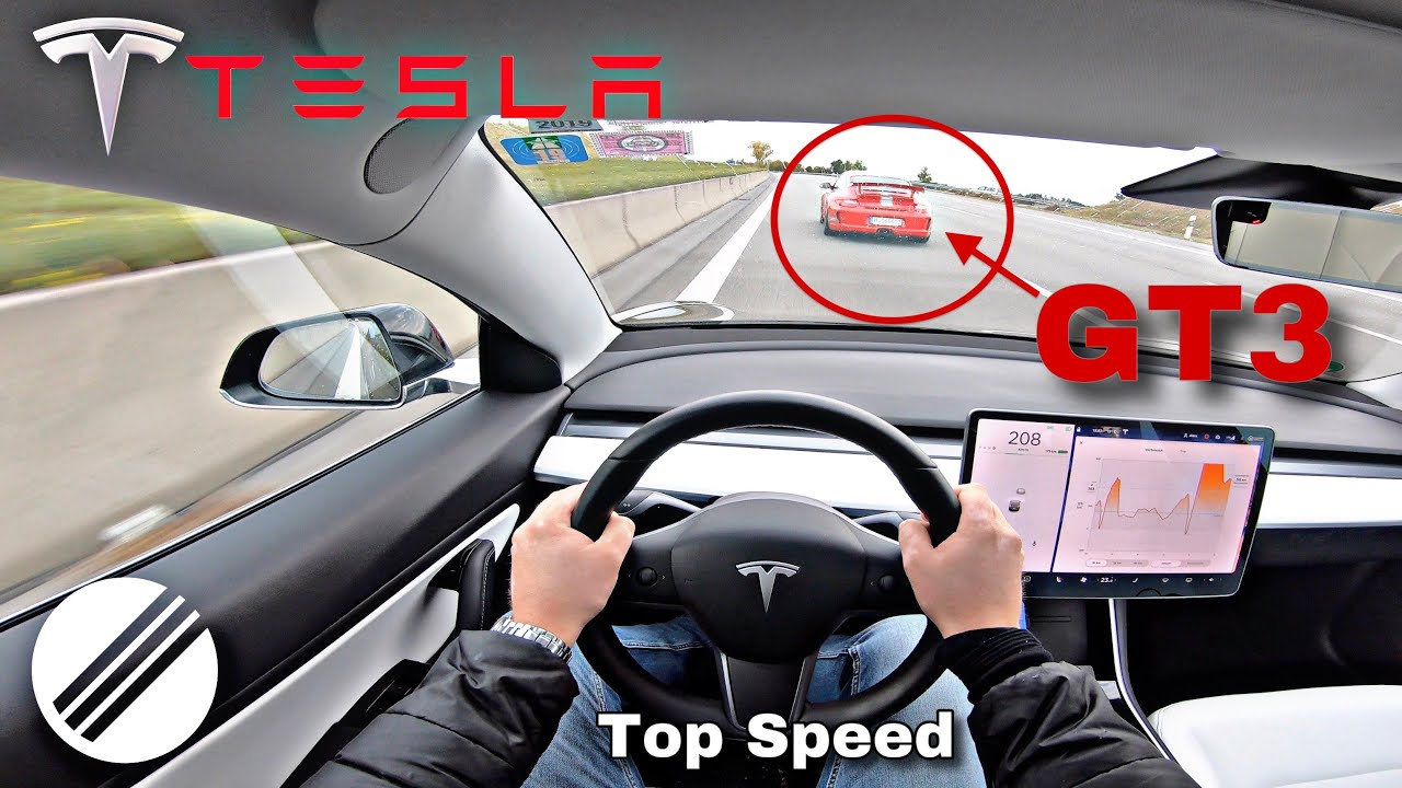 TESLA MODEL 3 460HP TOP SPEED DRIVE ON GERMAN AUTOBAHN 🏎