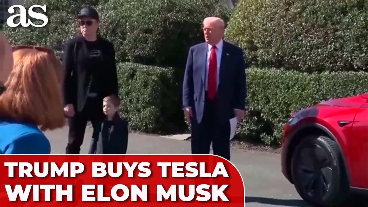 TRUMP buys TESLA outside the White House with ELON MUSK by his side in UNEXPECTED SCENE