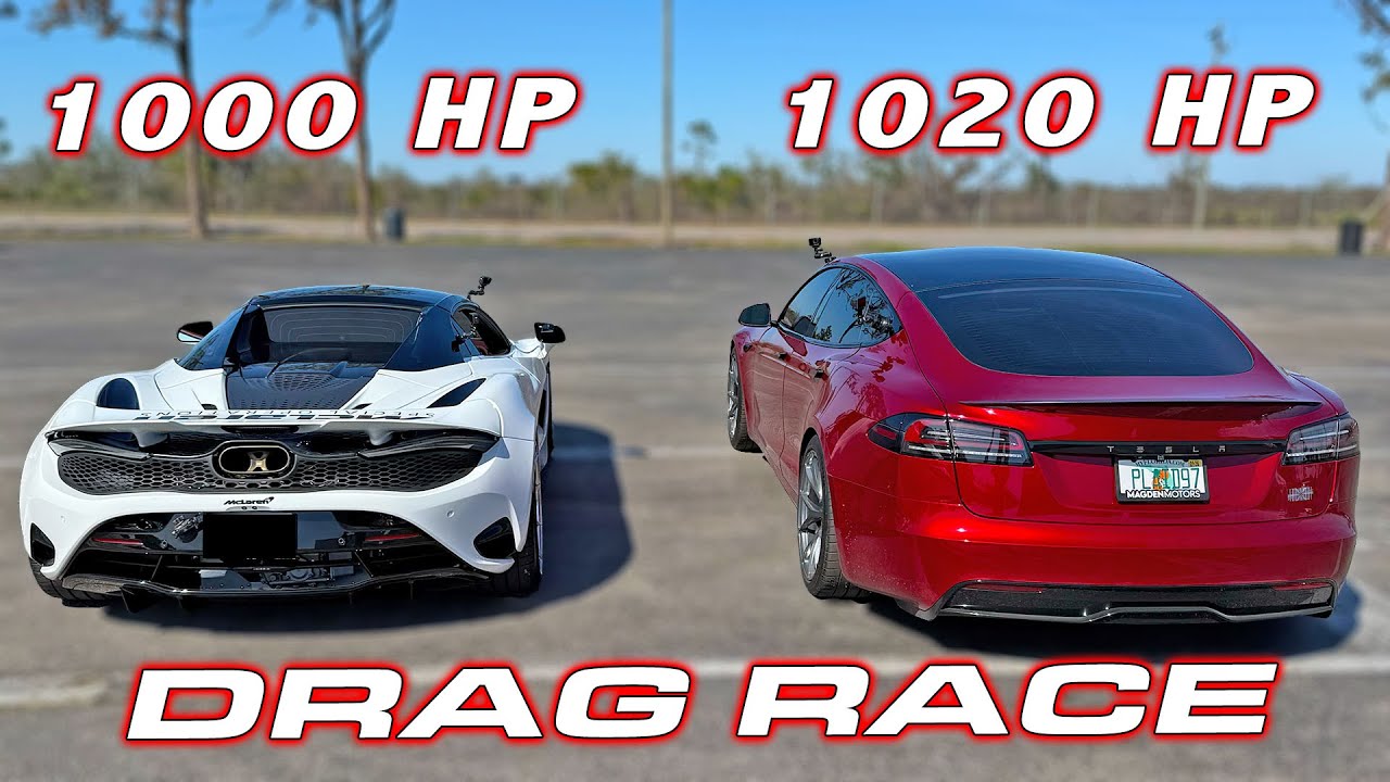 1,000 HP McLaren 750s vs Tesla Model S Plaid 1/4 Mile DRAG RACE