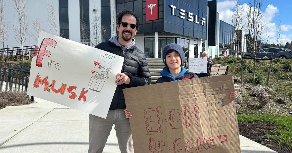 Canadians in several cities join 'Tesla Takedown' protests against Musk, Trump