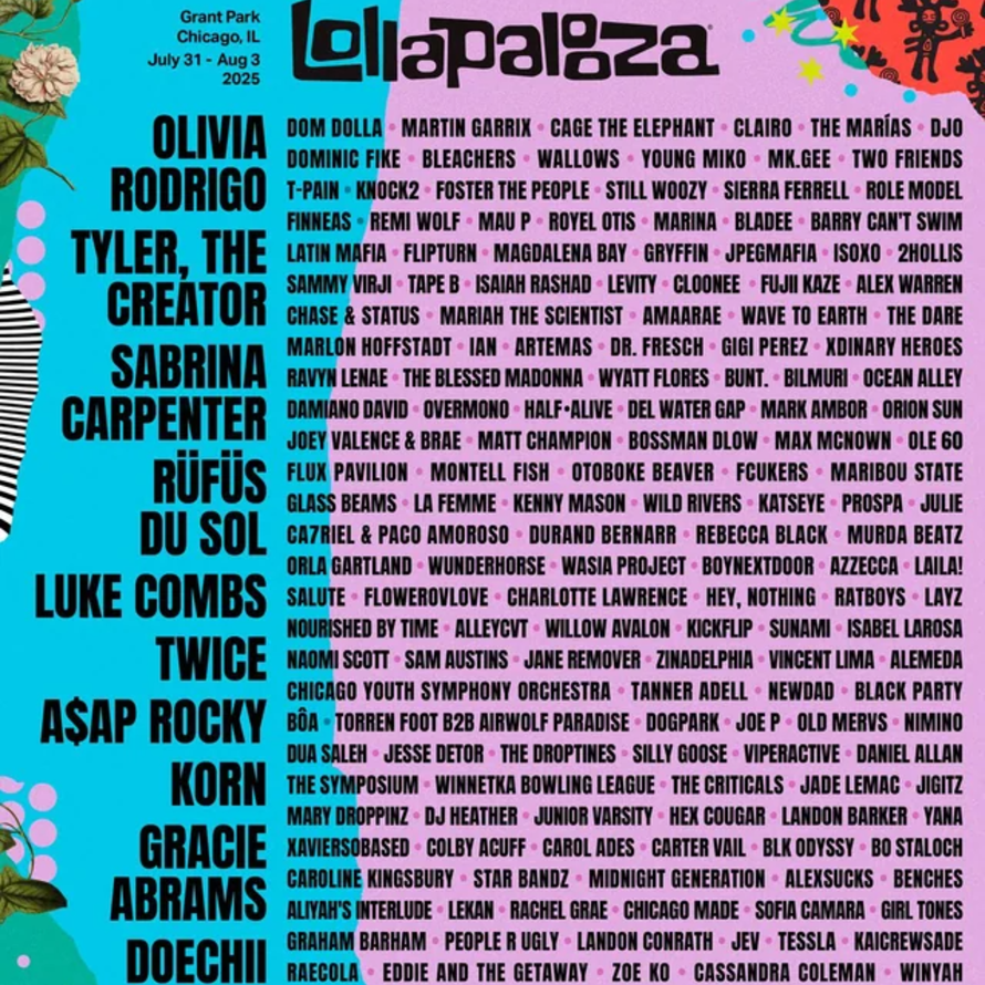 Lollapalooza Gets Sabrina Carpenter, Tyler, the Creator, Olivia Rodrigo, Korn, Doechii for 2025 │ Exclaim!